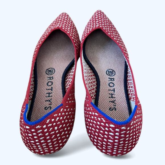 Rothy’s The Point Knit Ballet Flats Red Apple Honeycomb Women’s 8.5 Chic Preppy - Picture 6 of 10